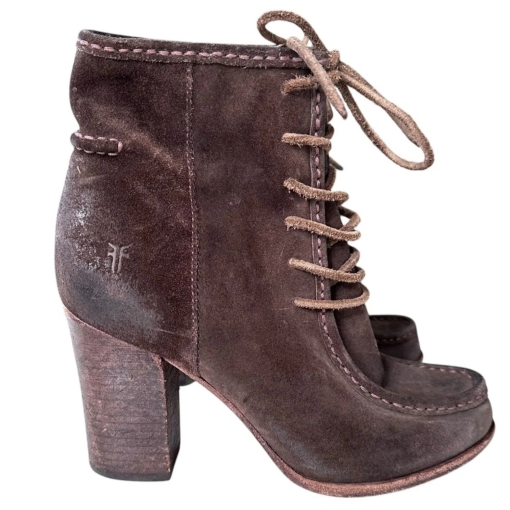 FRYE Parker Moc Short Oil Rubbed Brown Suede Boots Women’s 7.5 Ankle Lace-Up